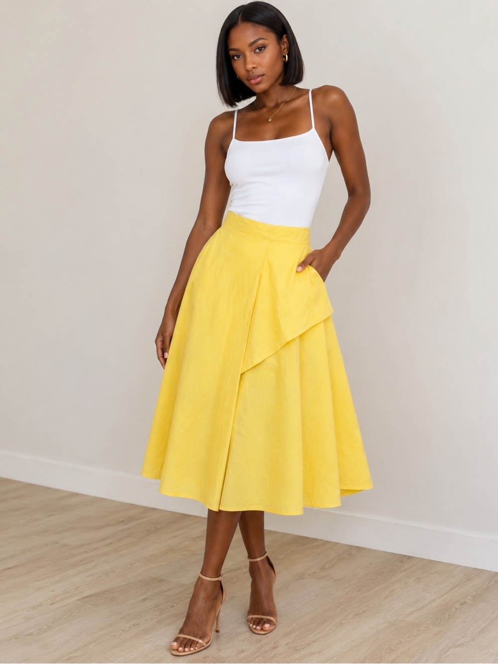 Zara Yellow Asymmetric A-Line Skirt